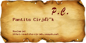 Pantits Cirjék névjegykártya